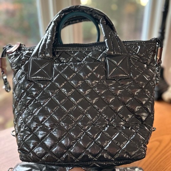 MZ Wallace Sutton Metallic Grey Tote with Crossbody Strap and Matching Pouch EUC - Picture 2 of 16